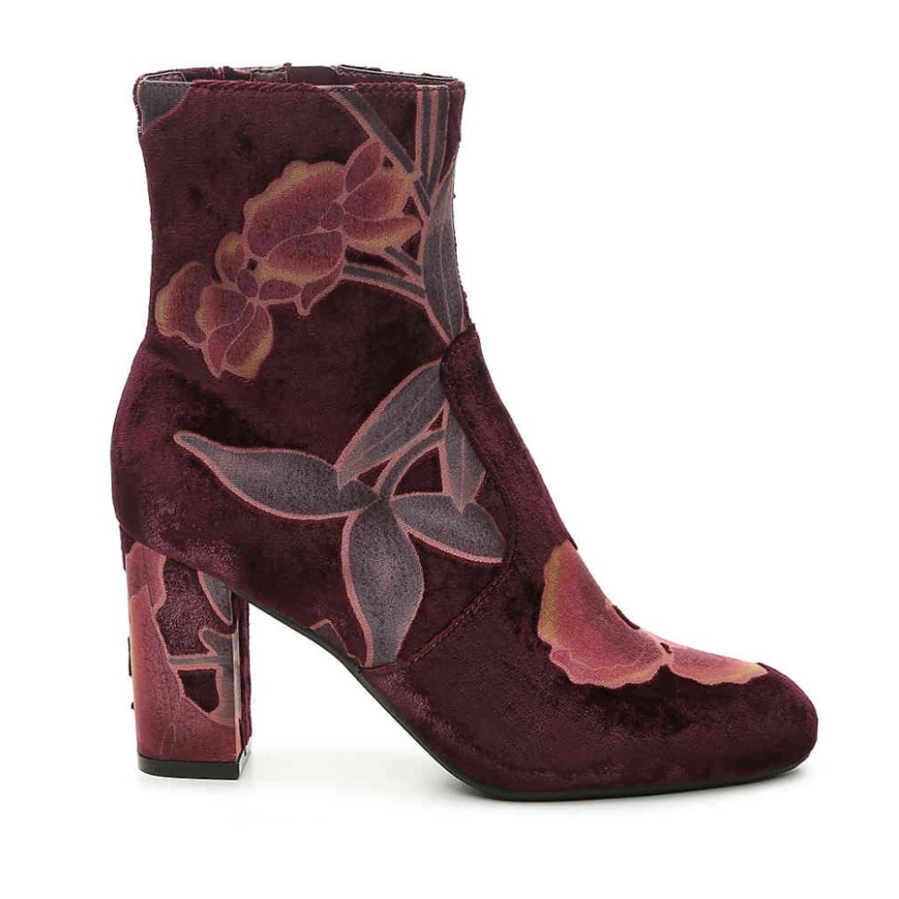 STEVE MADDEN Burgundy Elissa Brocade Velvet Bootie